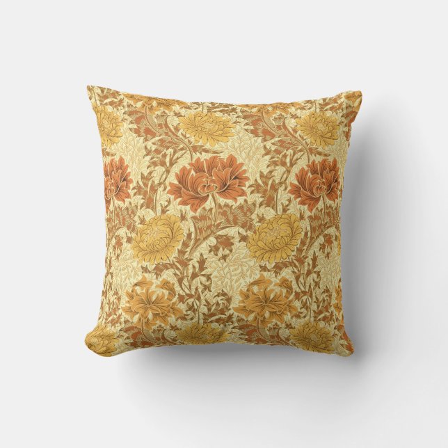 Cojín Decorativo William Morris Chrysanthemums, Mustard Gold (Anverso)