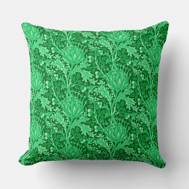 Cojín Decorativo William Morris Damask, verde esmeralda (Anverso)
