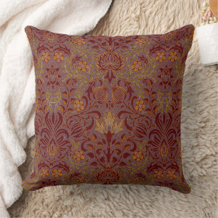 Cojín Decorativo William Morris Floral Persa Rojo Burdeos Granate