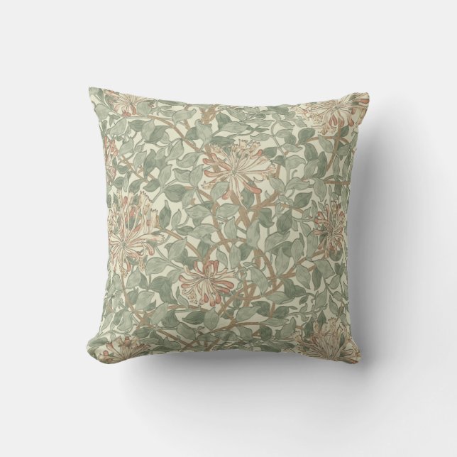 Cojín Decorativo William Morris Honeysuckle Green Floral (Anverso)