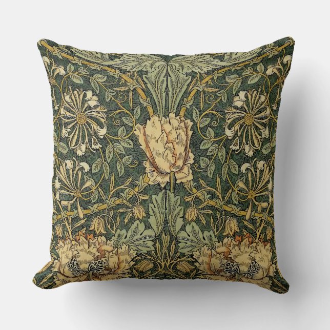 Cojín Decorativo William Morris Honeysuckle Green Floral (Anverso)