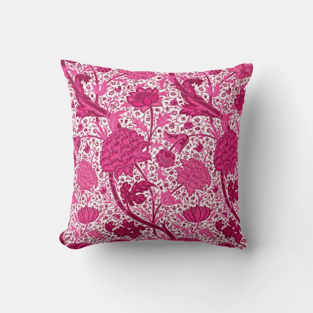Cojín Decorativo William Morris Jacobean Floral, Fuchsia Pink (Anverso)