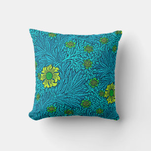 Cojín Decorativo William Morris Marigold, azul turquesa y cobalto