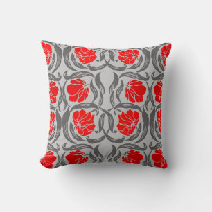 Cojín Decorativo William Morris Pimpernel, plata gris y rojo