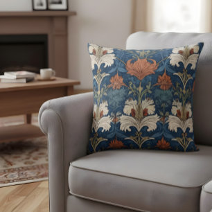 Cojín Decorativo William Morris Style Pillow Blue Naranja Floral