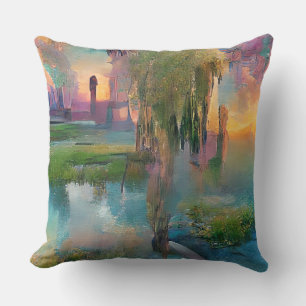 Cojín Decorativo Willow y la glicinia junto al estanque al atardece