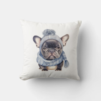 Cojín Decorativo Winter Bulldog Baby in Blue Cap and Scarf