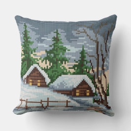 Cojín Decorativo Winter Cabin Cross Stitch Style Throw Pillow