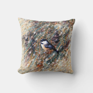 Cojín Decorativo Winter Chickadee Bird Pine Branch Snow