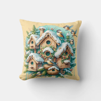 Cojín Decorativo Winter Chickadee Birdhouse