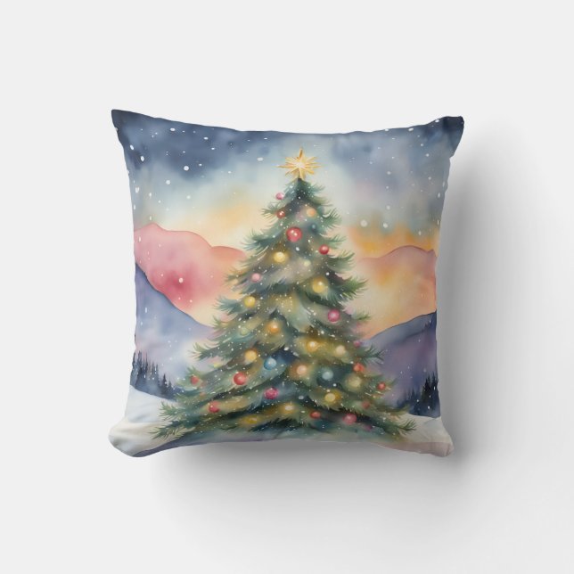 Cojín Decorativo Winter Christmas Tree Snowy Sunset Scenery (Anverso)