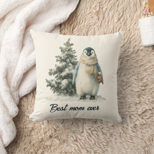 Cojín Decorativo Winter Penguin “Best Mom Ever” Design (Manta)