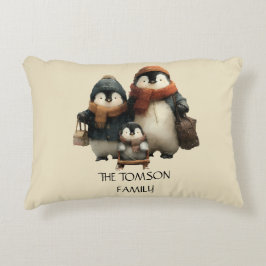 Cojín Decorativo Winter Penguin Family Personalized Design