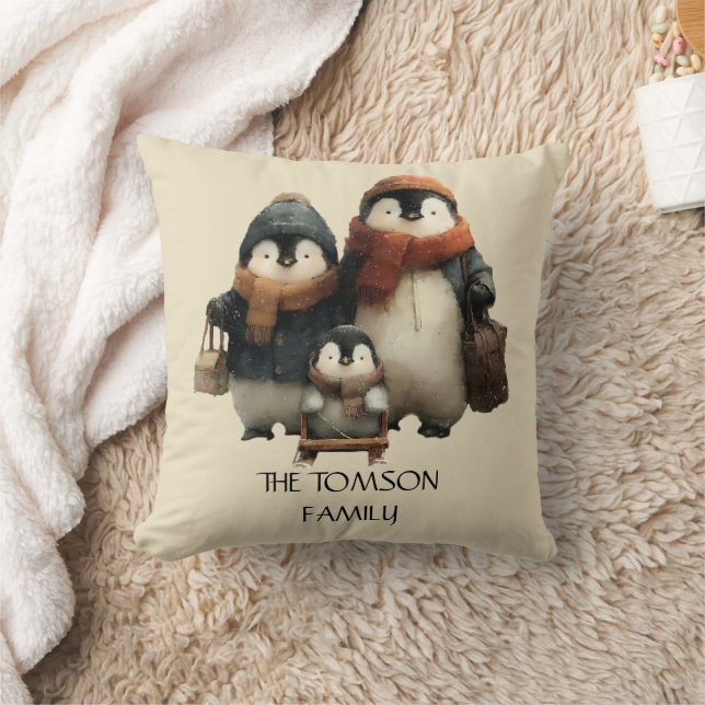 Cojín Decorativo Winter Penguin Family Personalized Design (Manta)