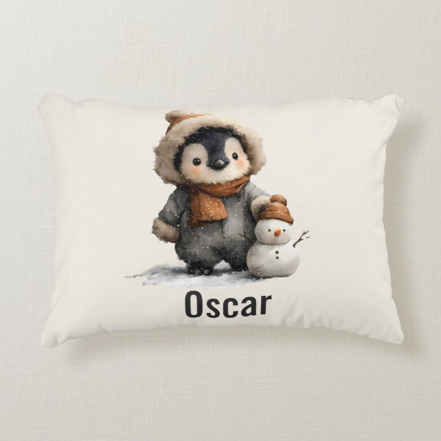 Cojín Decorativo Winter Penguin with Snowman Design (Anverso)