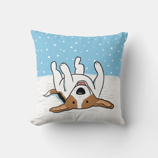 Cojín Decorativo Winter Snow Beagle | Diseño de vacaciones de perro (Anverso)