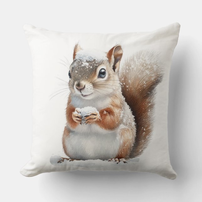 Cojín Decorativo Winter Snow Squirrel Throw Pillow (Anverso)