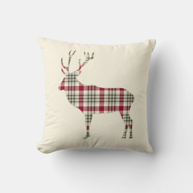 Cojín Decorativo Winter Tartan Plaid Deer (Anverso)