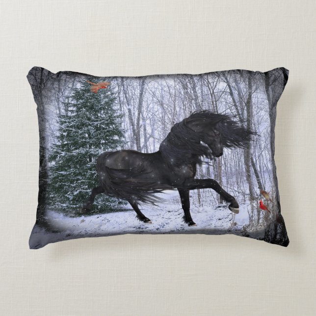 Cojín Decorativo Winter Wonderland Friesian Horse 2 Pillow (Anverso)