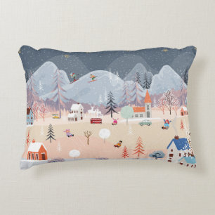Cojín Decorativo Winter Wonderland: Vintage Country Scene.