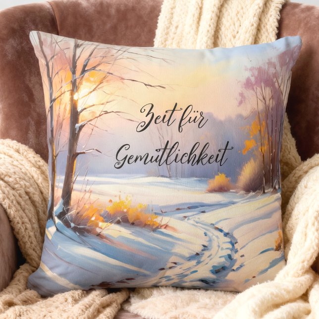 Cojín Decorativo Winterlandschaft im Morgenlicht | (personalisierbares Kissen mit einer Winterlandschaft im Morgenlicht)