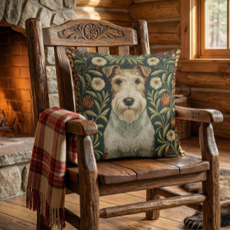 Cojín Decorativo Wire Fox Terrier en estilo floral de William Morri