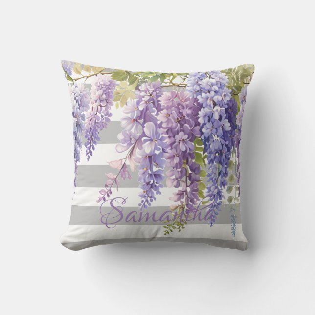 Cojín Decorativo Wisteria acuarela gris floral despojado (Anverso)