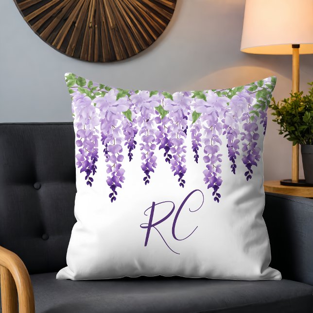 Cojín Decorativo Wisteria acuarela Monograma personalizado (Subido por el creador)