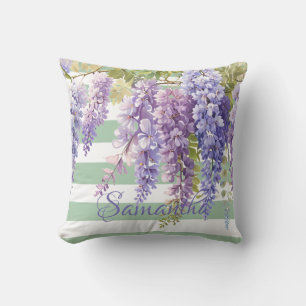 Cojín Decorativo Wisteria acuarela tiras verdes florales