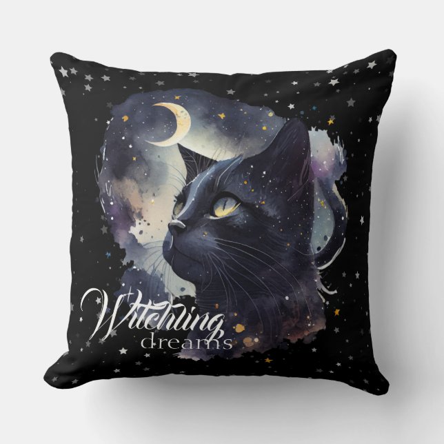 Cojín Decorativo Witchams Dreams Black Cat and Stars (Anverso)
