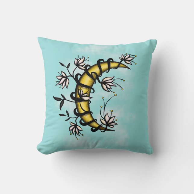 Cojín Decorativo Witchen Crescent Moon Floral Wiccan (Anverso)