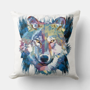 Cojín Decorativo Wolf Colorido dibujo de lobos Pintura abstract