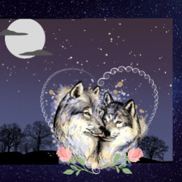 Cojín decorativo Wolf Couple Moon & Stars
