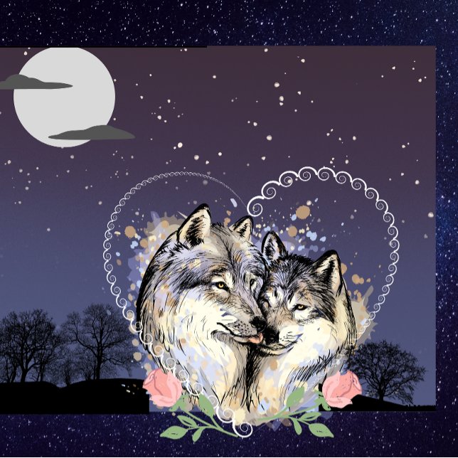 Cojín decorativo Wolf Couple Moon & Stars (Subido por el creador)