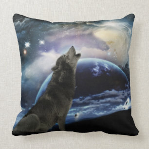 Cojín Decorativo Wolf gritando en la luna