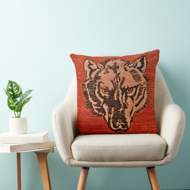 Cojín Decorativo Wolf Head on Red (Silla)