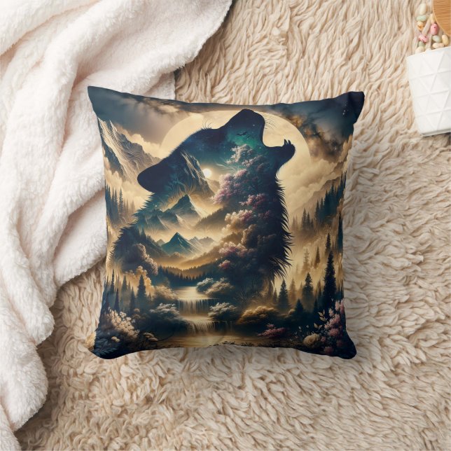 Cojín Decorativo Wolf Howling en la luna en una noche nublada (Manta)