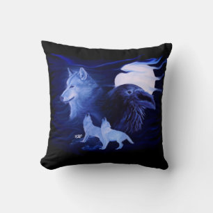 Cojín Decorativo Wolf y Raven con luna llena