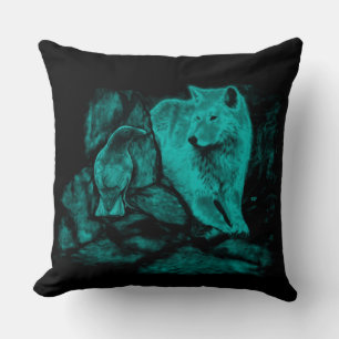 Cojín Decorativo Wolf y Raven en la noche