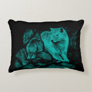 Cojín Decorativo Wolf y Raven en la noche
