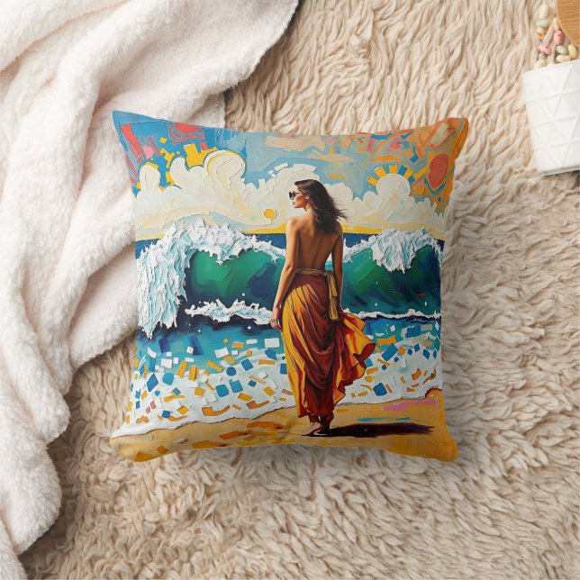 Cojín Decorativo Woman on Beach Abstract Seaside Art Personalized (Manta)