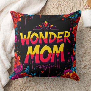 Cojín Decorativo Wonder Mom Cita Flores Rosa