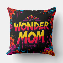Cojín Decorativo Wonder Mom Cita Flores Rosa