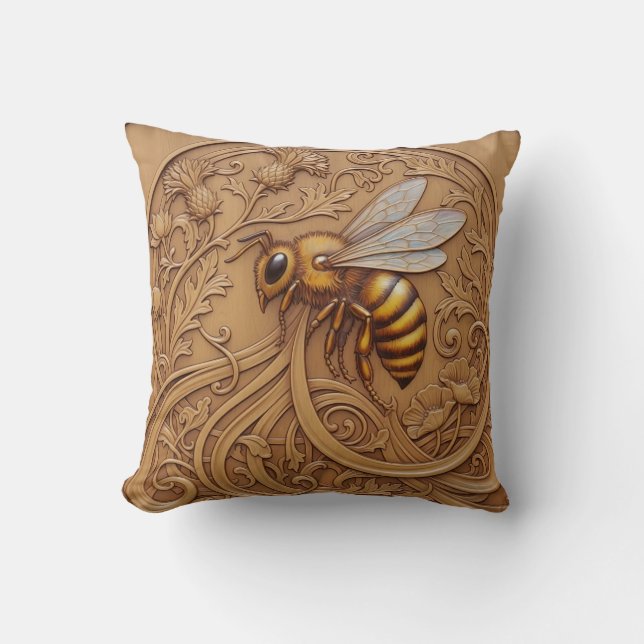 Cojín Decorativo Wood carving effect Throw Cushion big bee (Anverso)