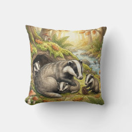 Cojín Decorativo Woodland Badger Family Kids