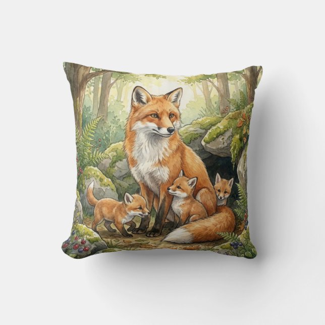 Cojín Decorativo Woodland Fox Family Kids (Anverso)