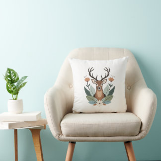 Cojín Decorativo Woodland Harmony – Boho Deer Botanical Illustratio