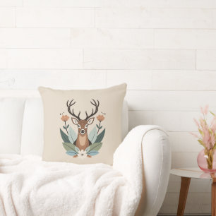 Cojín Decorativo Woodland Harmony – Boho Deer Botanical Illustratio