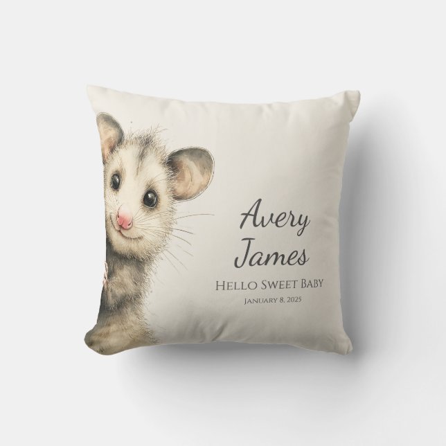Cojín Decorativo Woodland Opossum Baby • Warm Cream Nursery (Anverso)