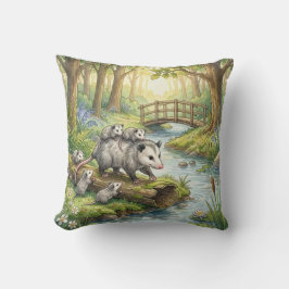 Cojín Decorativo Woodland Opossum Mama & Babies Kids Throw Pillow